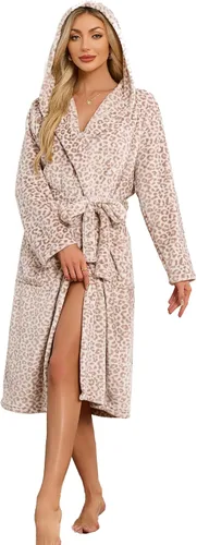 Vista 85 de HEARTNICE Bata de forro polar con capucha para mujer, bata de baño suave para mujer, bonito abrigo largo para casa