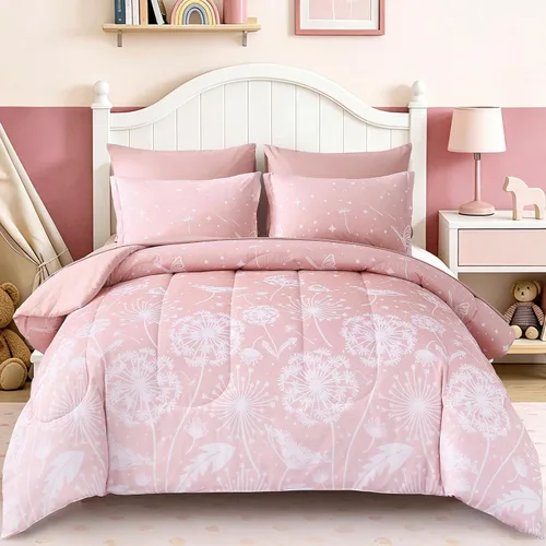 Vista 25 de Dinjoy Juego de edredón de 6 piezas para niñas, juego de ropa de cama colorido de arcoíris degradado tamaño individual, cama en una bolsa para niños