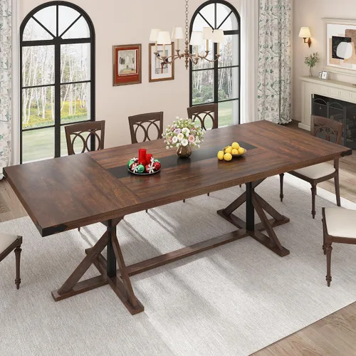 Vista 10 de Hlivelood Mesa de comedor de 71 pulgadas para 6 personas, mesa rectangular de cocina de granja con grosor impermeable, mesas de comedor largas