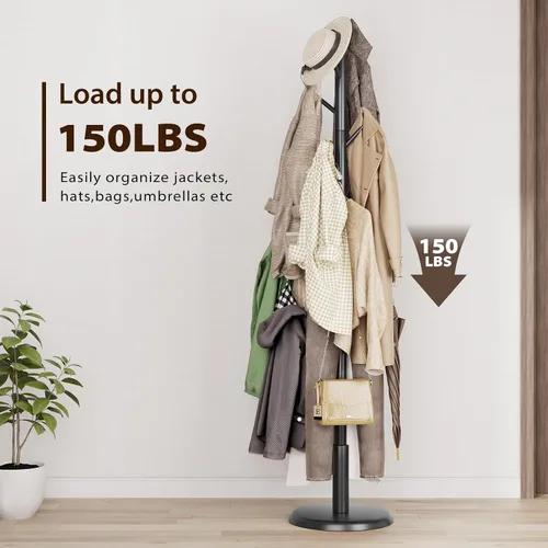 Vista 9 de Taitiy Perchero de madera maciza independiente con 10 ganchos para dormitorio, sala de estar, entrada, soporte resistente para sombreros, abrigos