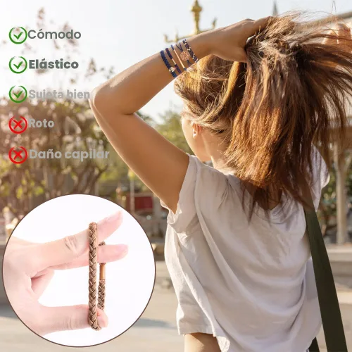 Vista 4 de DIYDEC 10 Ligas para el Cabello Pulsera para Mujeres 5 Estilos Suaves Trenzadas Boho Bandas para el Cabello Elásticas Sin Daño Ligas para el Cabello