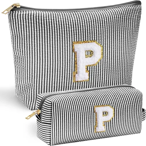 Vista 55 de YOOLIFE Regalos del Día de la Madre para Mujeres, Bolsa de Maquillaje con Iniciales, Bolsa de Maquillaje para Viaje, Bolsa de Maquillaje Negro