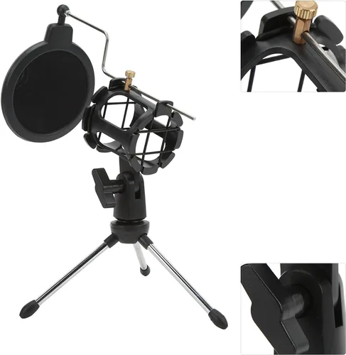 Vista 6 de Zopsc Soporte universal para micrófono a prueba de golpes, kit de soporte de filtro de micrófono plegable para estudio de grabación, transmisión