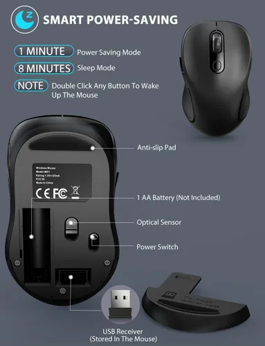 Vista 6 de Trueque Mouse inalámbrico para laptop, mouse ergonómico de computadora de 2.4 GHz con botones de retroceso y adelante, DPI de 3 niveles, 6 botones