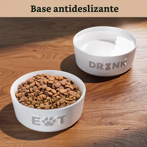Vista 3 de Juego de 2 cuencos de cerámica para perros con base antideslizante, 5.5 Gris