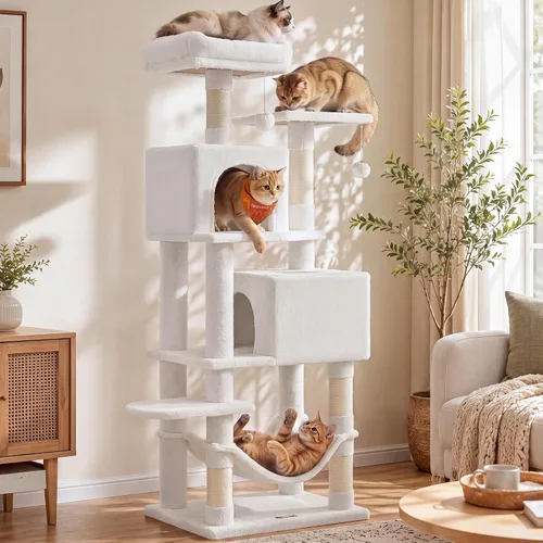 Vista 9 de Feandrea Cat Tree, 59.5-Inch Tall Cat Tower, Multi-Level Condo, Smoky Gray Gris ahumado (Smoky Gray)