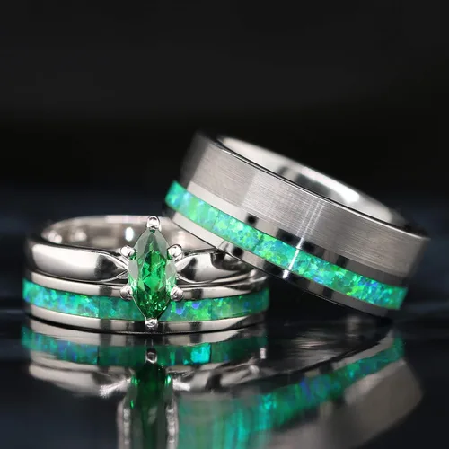 Vista 2 de Kingsway Jewelry Juego de anillos de ópalo verde