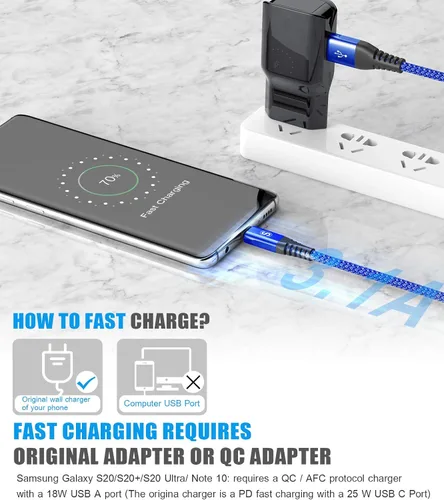 Vista 4 de sweguard Cable USB a USB C [2 unidades, 3.3 pies] de nailon trenzado USB A a tipo C, cable de carga rápida para iPhone 17, 16, 15 Pro Max, Samsung