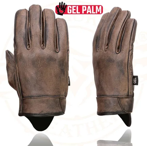 Vista 3 de Milwaukee Leather MG7512 Men's Brown Leather Gel Padded Palm Short Wrist Motorcycle Hand Gloves W/ ‘Full Panel Cover