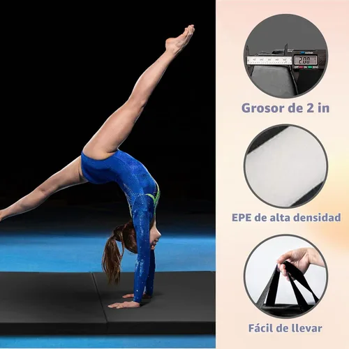Vista 4 de RitFit Upgraded Folding Exercise Mat, 2 Inch Thick Gymnastics Mat Negro (2' x 8')