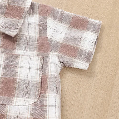 Vista 4 de Welcome New Baby Boy Toddler Boys Short Sleeve Plaid Prints T Shirt Tops Shorts Child Kids Gentleman Outfits