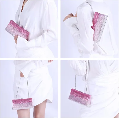 Vista 2 de Evevictor Bolso de mano bolso de noche bolsa de dinero rosa degradado para Halloween fiesta cita y Navidad Rosado
