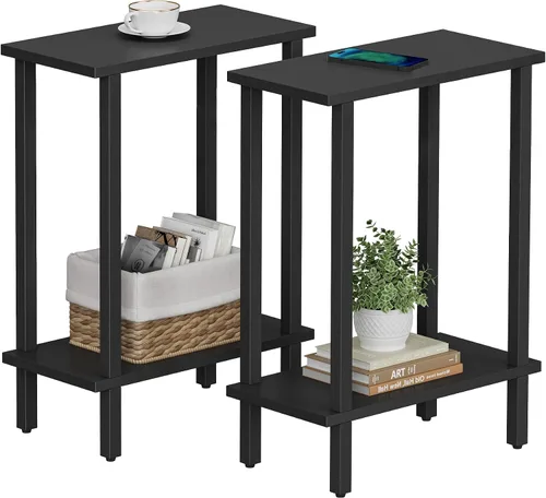 Vista 12 de TUTOTAK Mesa auxiliar pequeña, mesa de extremo estrecho, mesa de sofá delgada, mesita de noche delgada, mesa de sofá, sala de estar, dormitorio Negro