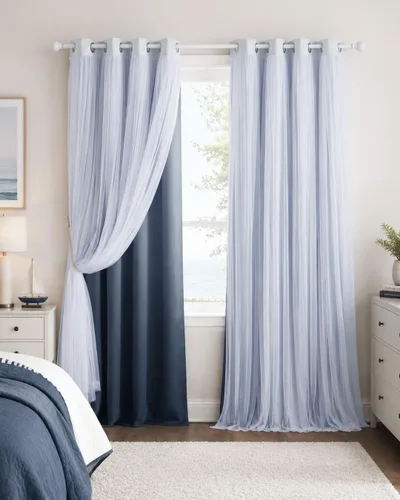 Vista 17 de PONY DANCE Cortinas para Sala de Estar - Cortinas Opacas Gris Degradado con Superposición de Gasa Blanca Térmicamente Aisladas Mezcla y Combina