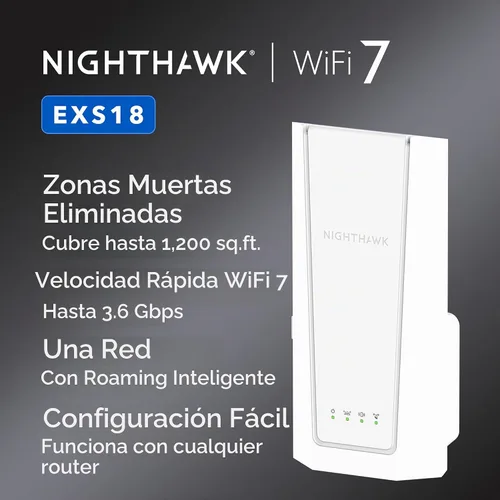 Vista 2 de NETGEAR Nighthawk WiFi 7 Extender EXS18, hasta 1,200 pies cuadrados, 3,6