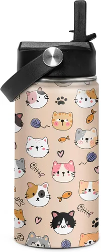 Vista 33 de SANDJEST Botella de Agua para Niños con Tapa de Pajita - 12 Oz Botella de Acero Inoxidable Aislada con Dibujo de Animales para Niños y Niñas - Taza