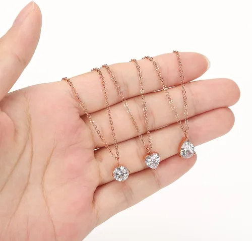 Vista 2 de 3 collares circulares de corazón con gotas de agua para mujer, collares delicados para mujer, collares modernos de acero inoxidable