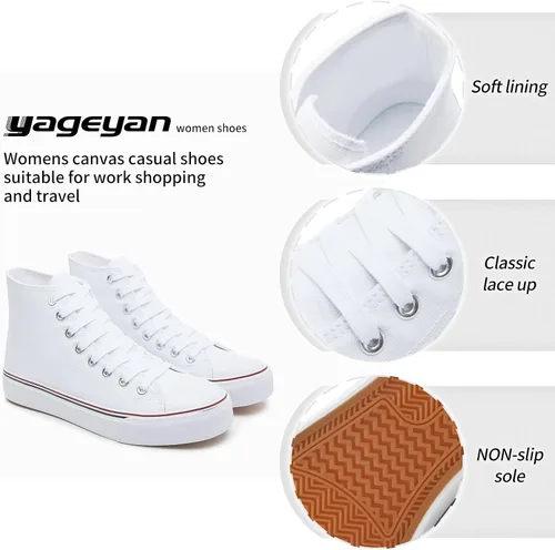Vista 2 de yageyan Tenis de lona y de caña alta para mujer, con cordones, a la moda, casuales, clásicos