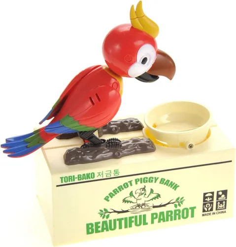 Vista 3 de PowerTRC Parrot - Banco de monedas Caja de ahorros interactiva para niños y adultos Bonita bolsa de dinero para niños y niñas Idea de regalo