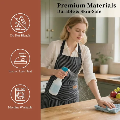 Vista 5 de Paquete de 2 Delantales de Cocina Ajustables con Peto para Mujeres con 2 Bolsillos, Delantales de Cocina Restaurante para Hombres Chefs