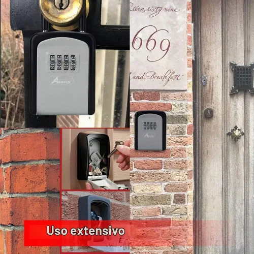 Vista 5 de Caja de cerradura de llave, caja de bloqueo de combinación con código para almacenamiento de llaves de casa, casillero combinado de puerta