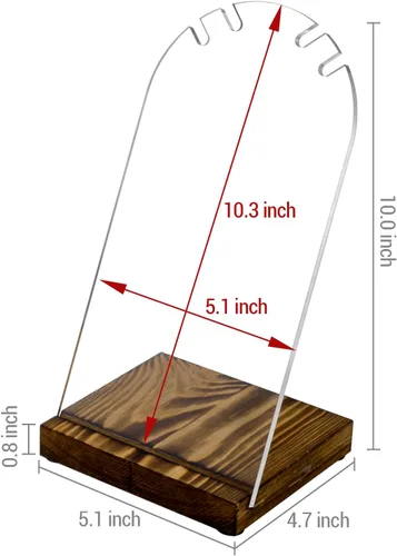 Vista 5 de MyGift Moderno soporte de collar doble de acrílico transparente con panel desmontable y base de madera maciza rústica quemada, soporte de caballete