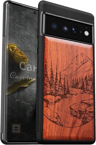 Vista 12 de Carveit Funda de madera para Pixel 6 Pro [madera natural y TPU suave negro] a prueba de golpes, funda de madera única compatible con Google Pixel 6