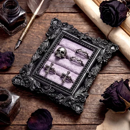 Vista 4 de Liliaafar Vintage Ring Holder Rectangle Black Ring Wedding Display Suede Jewelry Box Stand Frame Earring Tray Anniversary Engagement Baroque