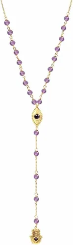 Vista 4 de KARMA AND LUCK - Spiritual Resilience - Women's 18K Gold Plated Genuine Stones Rosary Necklace Lariat Necklace with Hamsa & Evil Eye Symbol handmade