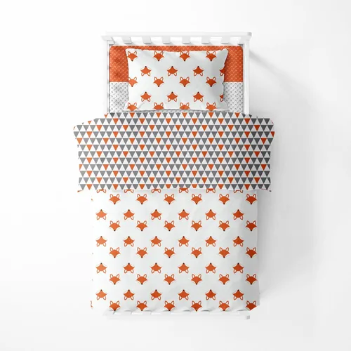 Vista 3 de Bacati Playful Foxs - Juego de ropa de cama neutra de 4 piezas, naranja/gris, 100% algodón, incluye edredón reversible, sábana bajera, sábana