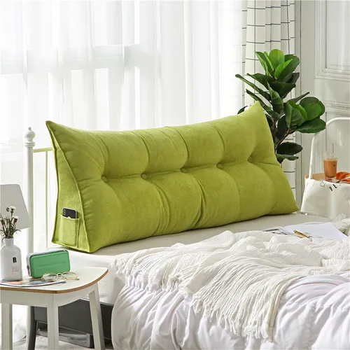 Vista 11 de Almohada grande con respaldo para cabecero, almohada de lectura, soporte de terciopelo, funda extraíble triangular para cama, sofá, cama doble Beige