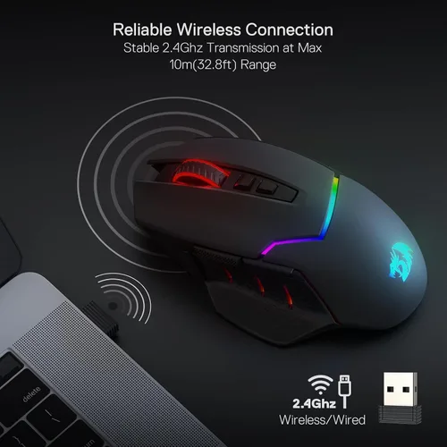 Vista 4 de Redragon M690 PRO - Mouse inalámbrico para juegos 8000 DPI con cable y llave de disparo rápido 8 botones macro diseño ergonómico para PC Maclaptop