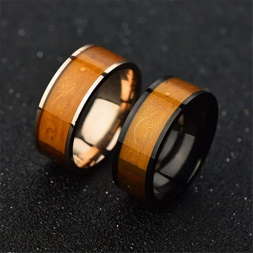 Vista 9 de Anillos creativos de moda para cumpleaños, día de San Valentín, diario, NFC, de acero inoxidable, chip de teléfono, goteo, aceite, patrón de dragón