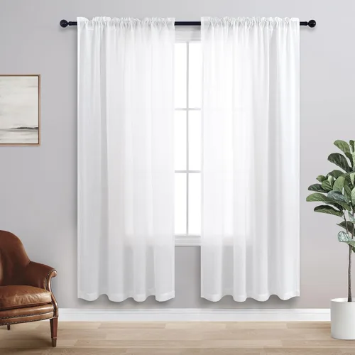 Vista 147 de KOUFALL Juego de 2 cortinas de puerta francesa, cortinas de lino para puerta/ventana, cortina transparente boho para cristal lateral delantero