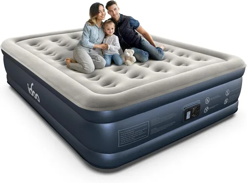 Vista 19 de iDOO Colchón de aire Queen con bomba incorporada, cama inflable elevada de Top Gris & Azul Marino