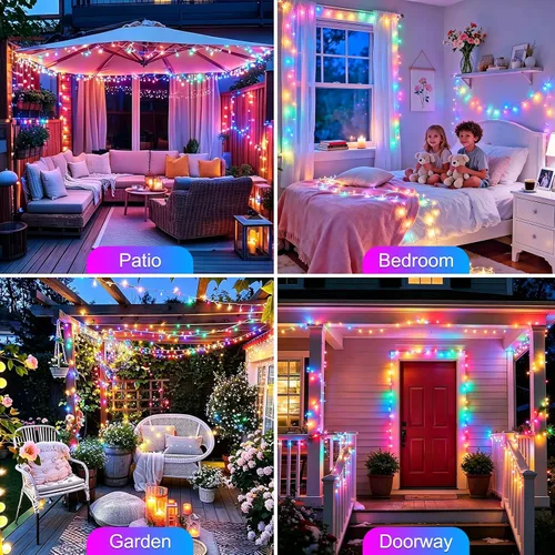 Vista 7 de Luces de Navidad de 100 pies con 300 LED enchufables, luces de hadas impermeables para exteriores e interiores con temporizador y 8 modos, luces