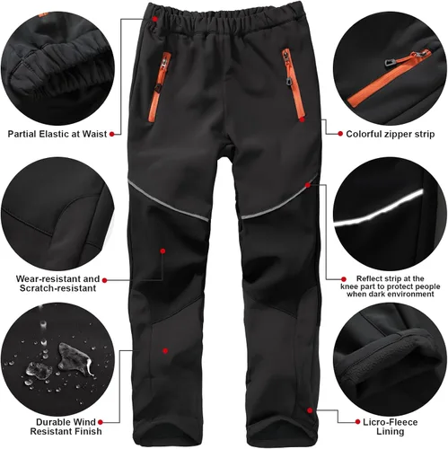 Vista 3 de Toomett Pantalones cargo de nieve para niños, niñas y niños al aire libre con forro polar suave Shell senderismo pesca esquí pantalones aislados
