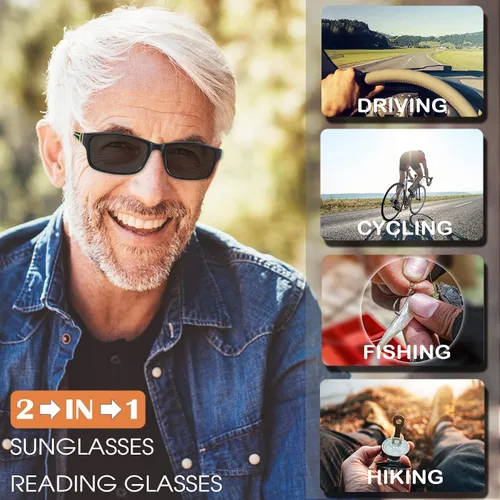Vista 3 de Gafas de lectura anchas con luz azul para computadora, diseño deportivo, marco para cabeza grande, lentes fotocromáticos tintados