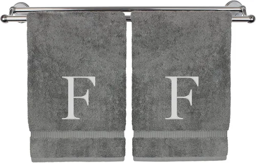 Vista 86 de Toalla de mano monogramada, regalo personalizado, juego de 2 - Toalla bordada con letra de bloque dorada - Extra absorbente 100% algodón turco