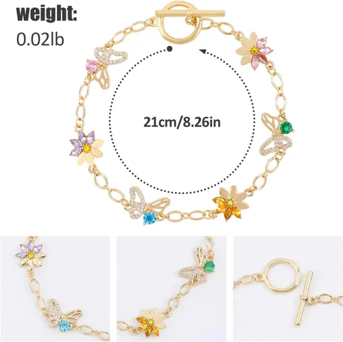 Vista 2 de Gold Plated Sunflower Butterfly Chain Bracelet for Women Sunflower Butterfly Chain Bracelet Rhinestone Insect Flower Alloy Bracelet Charms Bracelet