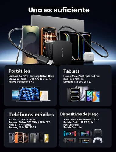 Vista 7 de JSAUX Cargador USB C de 45 W para Steam Deck/OLED, cable de 5 pies tipo C PD 3.0 de 45 vatios de carga rápida compatible con Steam Deck