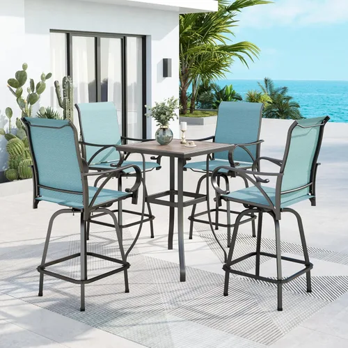 Vista 10 de MFSTUDIO - Juego de 4 taburetes giratorios para exteriores, color azul turquesa