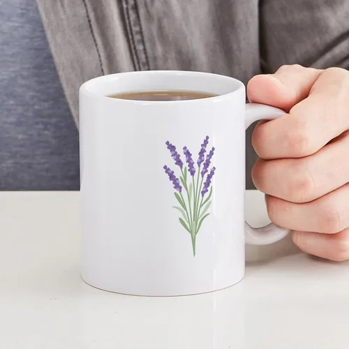 Vista 6 de CafePress Tazas de flores de lavanda 11 oz (11.0 fl oz) Taza de café de cerámica Blanco