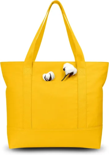Vista 14 de TOPDesign Paquete de 1 bolsa de lona con bolsillo externo, bolsa de compras reutilizable para comestibles, cierre de cremallera superior, artículos