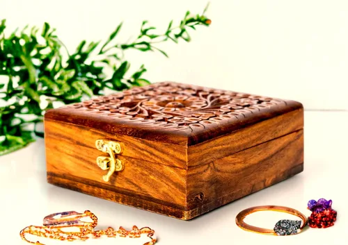 Vista 3 de Joyero de madera hecho a mano, organizador de madera para recuerdos, caja de almacenamiento de joyas, organizador multiusos, gran regalo para tus