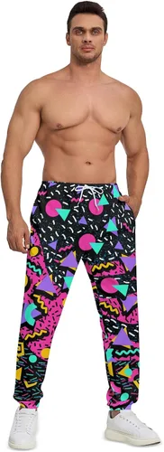 Vista 4 de Pantalones deportivos para hombre, disfraces de entrenamiento de los años 80, divertidos pantalones deportivos con bolsillos, pantalones deportivos