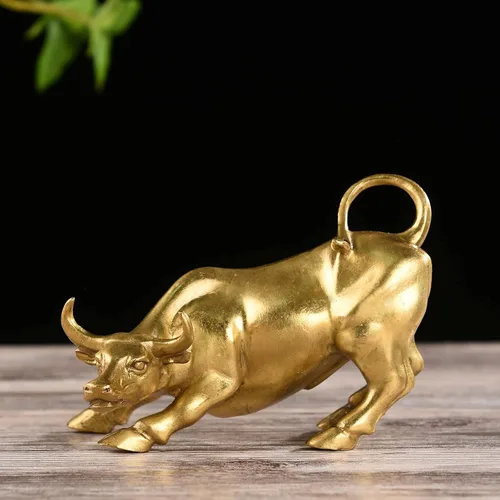Vista 3 de BRASSTAR Latón Fengshui hecho a mano toro buey estatua encanto suerte riqueza estatuilla regalo de negocios decoración del hogar TQGJPT1
