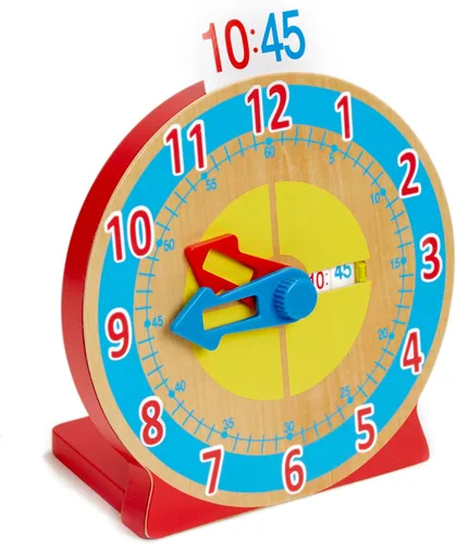 Vista 4 de Reloj de madera educativo para niños, con tarjetas reversibles de hora; juguete "Turn & Tell" de Melissa & Doug