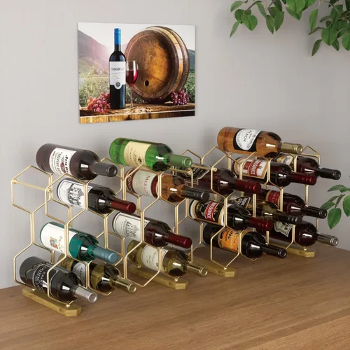 Vista 7 de Buruis Estante de vino para encimera, soporte para vino de 14 botellas con Dorado