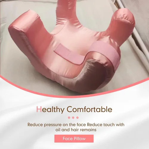 Vista 4 de Almohada facial para arrugas, almohada de masaje facial rosa para dormir boca abajo para arrugas, satén para mantener las arrugas faciales